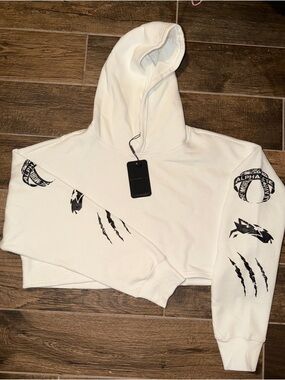 Cropped White Graphic Hoodie